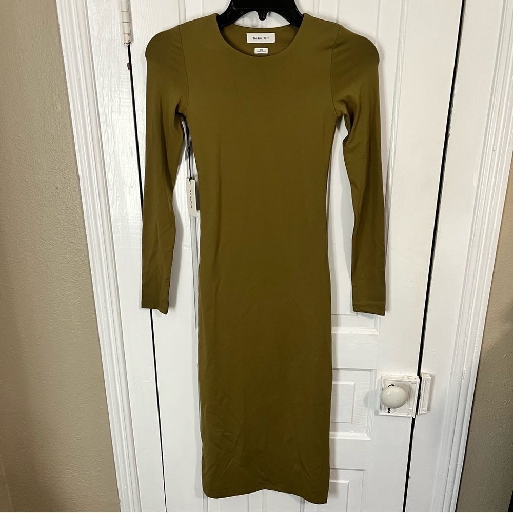 Babaton Olive Green Bodycon Midi Dress Long Sleeves XXS P2